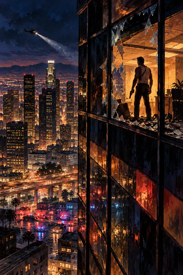 ภาพวาดตึกสูงยามค่ำคืนประกอบบทความ Die Hard